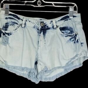 Blue Asphalt Womens Cut Off Shorts Junior 5 White Acid Stone Wash 80s 90s